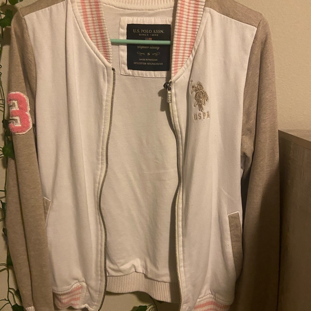 Polo jacket, Small, color white, pink and cream.